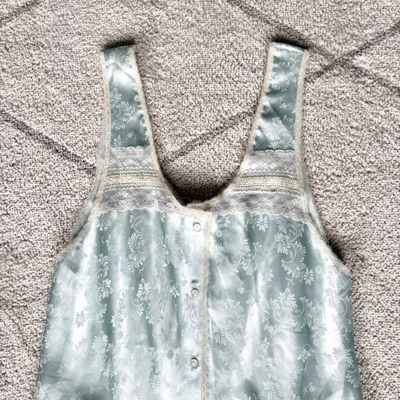 Vintage Christian Dior Lingerie Satin Lace Chemise Blue Jacquard Floral - Picture 2 of 6